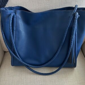 Cole Haan Blue Leather Tote Bag with Textured Finish